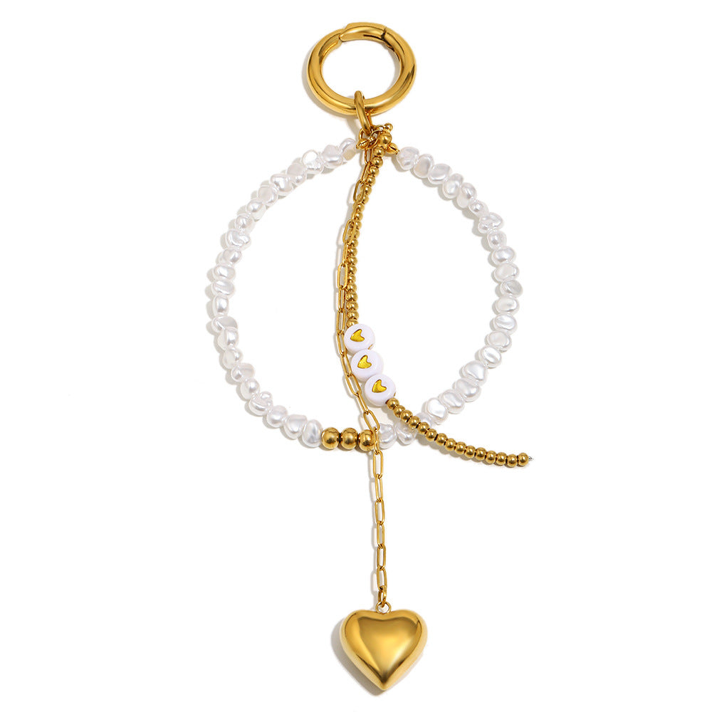 Minimalist 18K Gold Plated Stainless Steel Heart Pendant Bag Charm Keychain