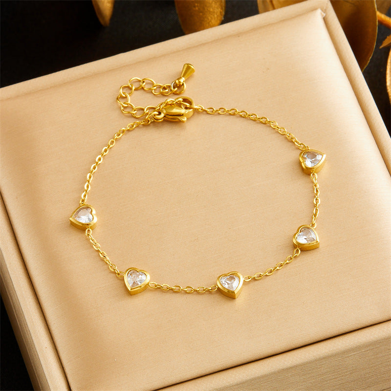 Transparent Heart Charm Stainless Steel Plated Bracelet Earrings Necklace Set for Women Fashion Office Commute Jewelry