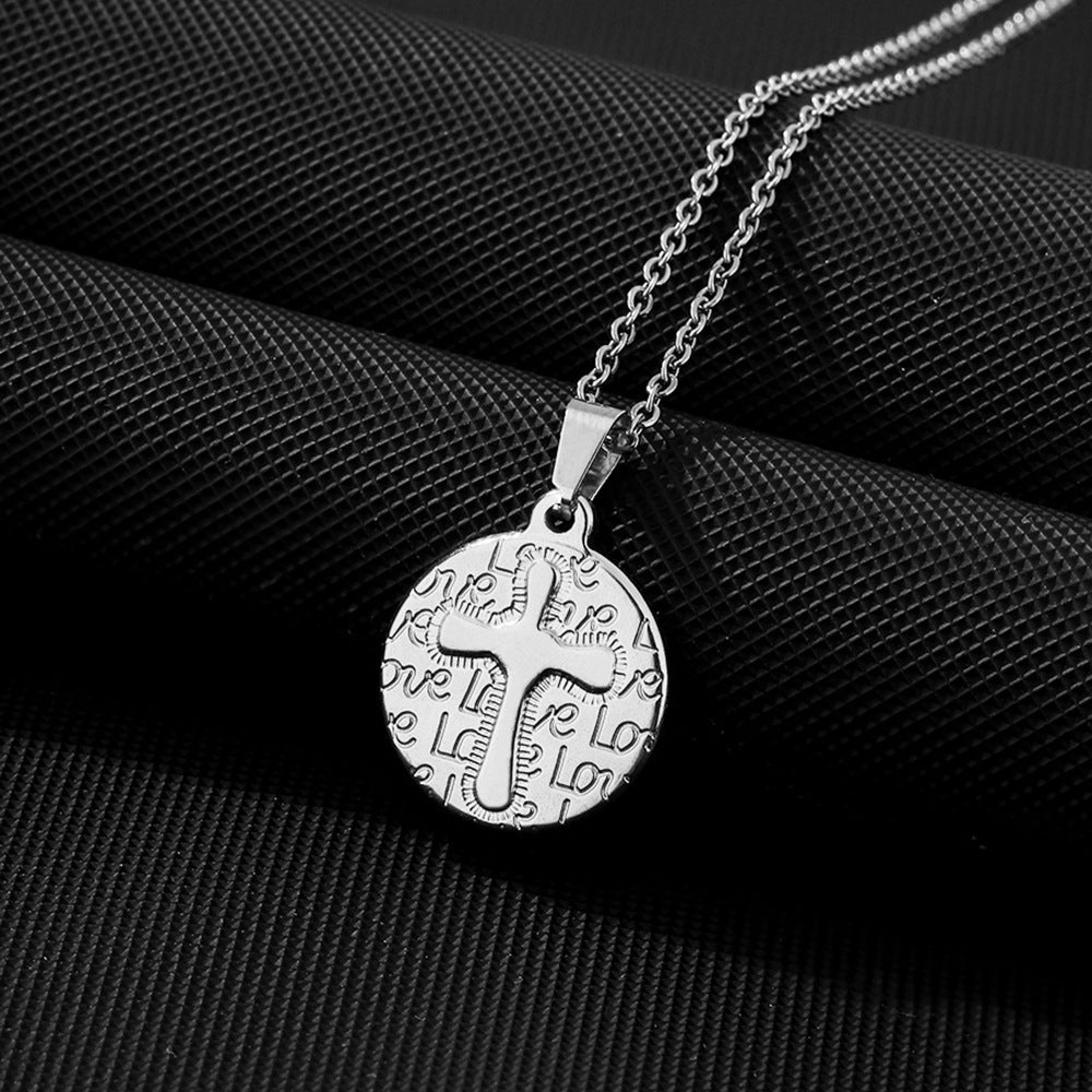 Collana con Pendente a Croce Minimalista in Acciaio Inossidabile con Finitura Placcata su Catena a O Unisex
