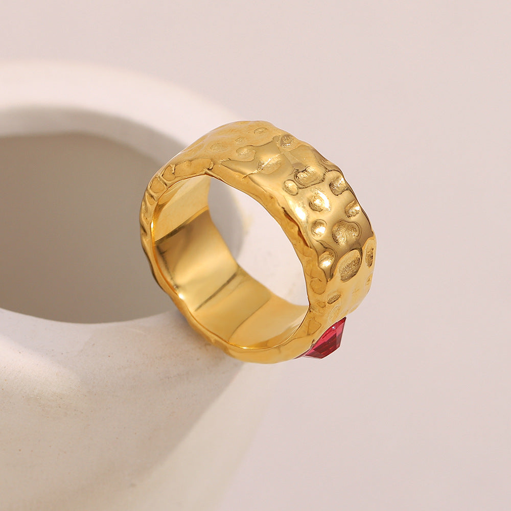 Anello geometrico da donna in acciaio inossidabile placcato oro 18 carati con zirconi