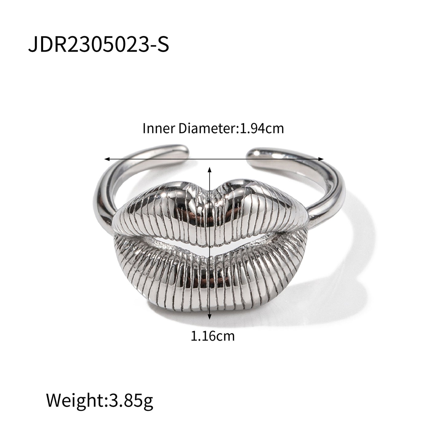 Fashion Ins Style Geometric Lip Pattern Plated 18K Gold Stainless Steel Open Ring for Women