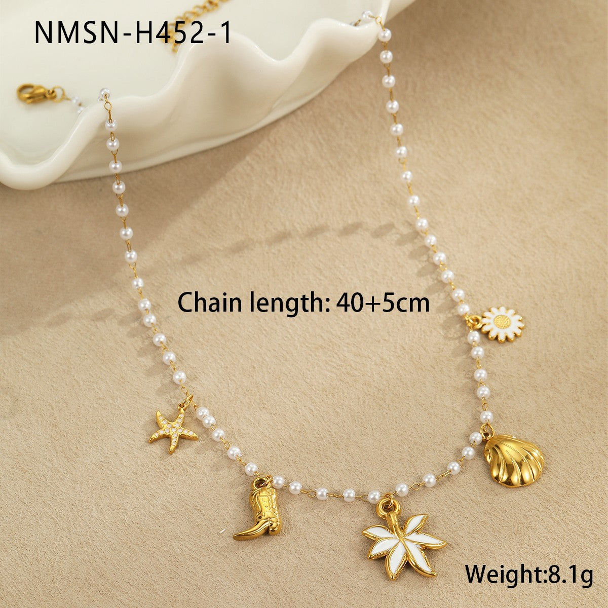Collar de concha de estrella de mar geométrica de acero inoxidable chapado en oro de 18 quilates de moda para mujer