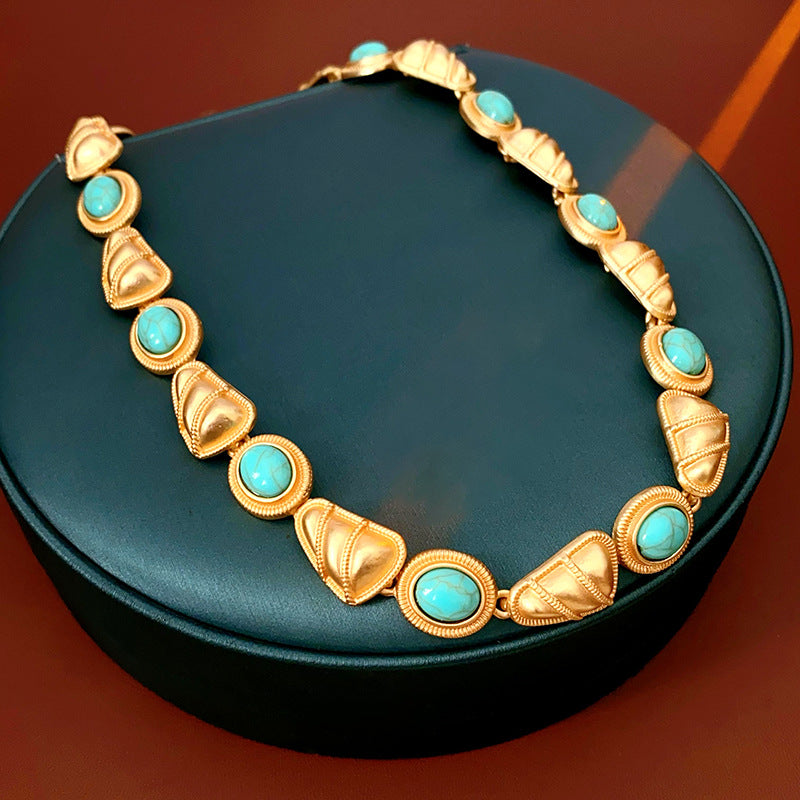 Vintage Style Triangular Alloy Pendant Necklace Set with Earrings and Bracelet Electroplated for Women