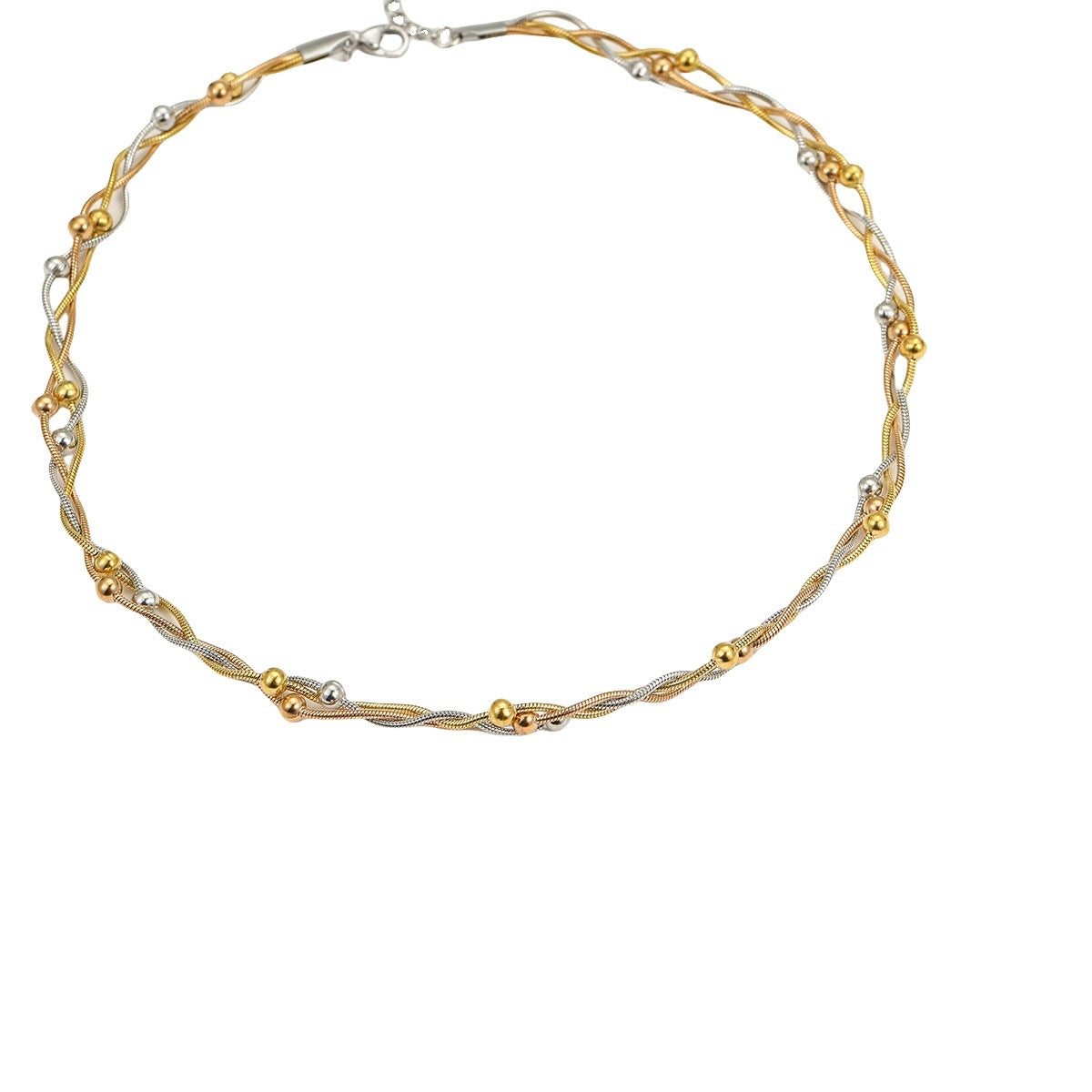 Collar de cadena de serpiente de acero de titanio minimalista y moderno con diseño entrelazado de cuentas para mujer