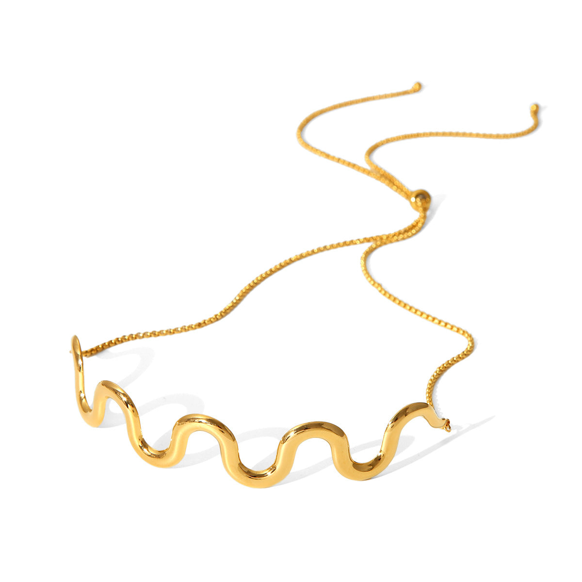 Collana da Donna Minimalista con Catena a Onda Geometrica in Acciaio Inox Placcato Oro 18K
