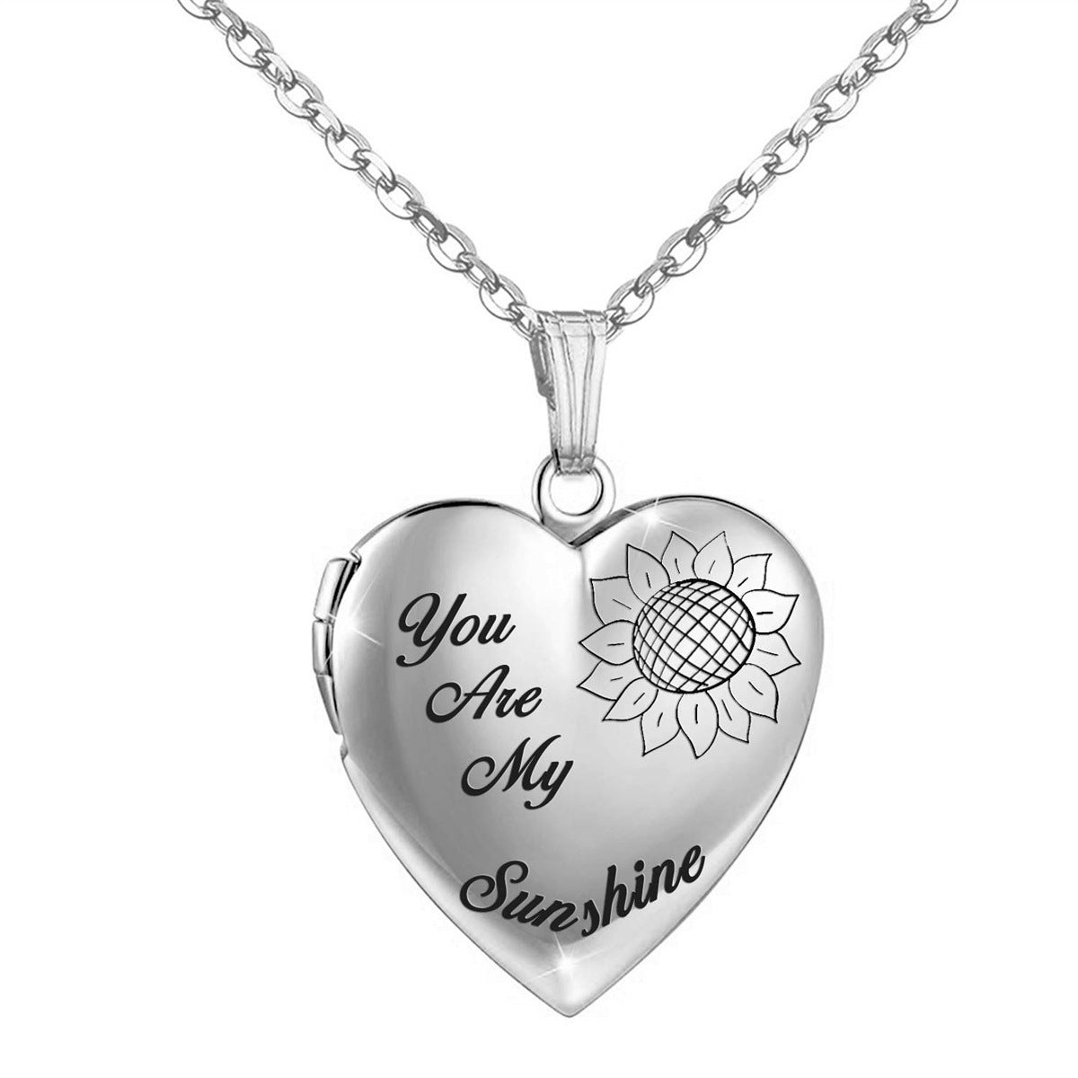 Natural Style Heart-Shaped Pendant Necklace with Sunflower and Solar Pattern, Polished Stainless Steel and Titanium Steel, Fresh and Sweet Women's Jewelry