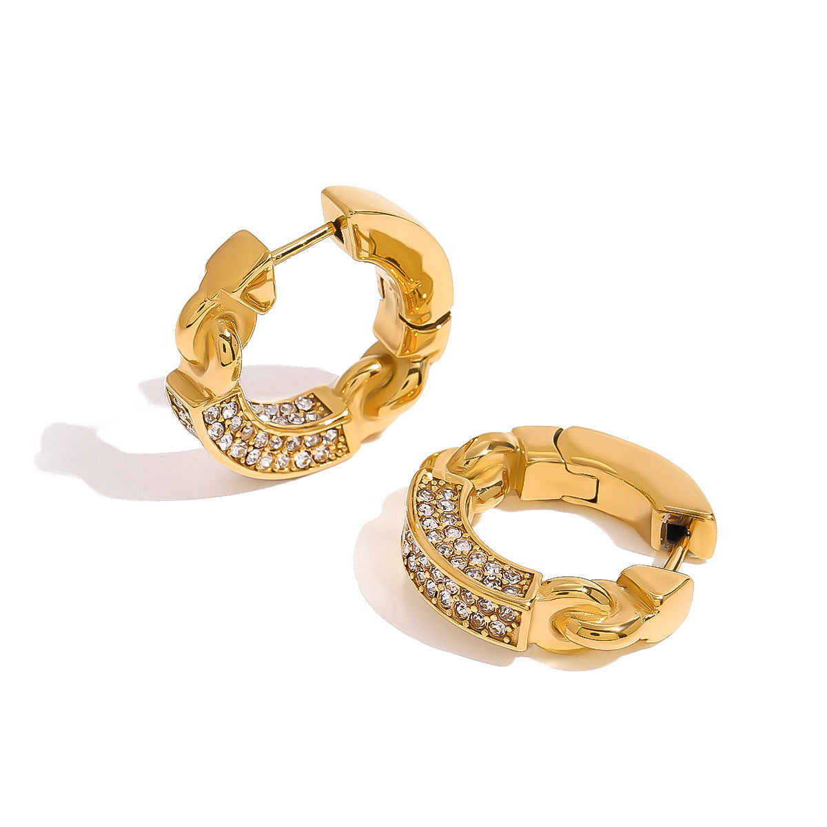 Orecchini a perno geometrici placcati in acciaio inossidabile con strass, da donna, con estetica minimalista di lusso