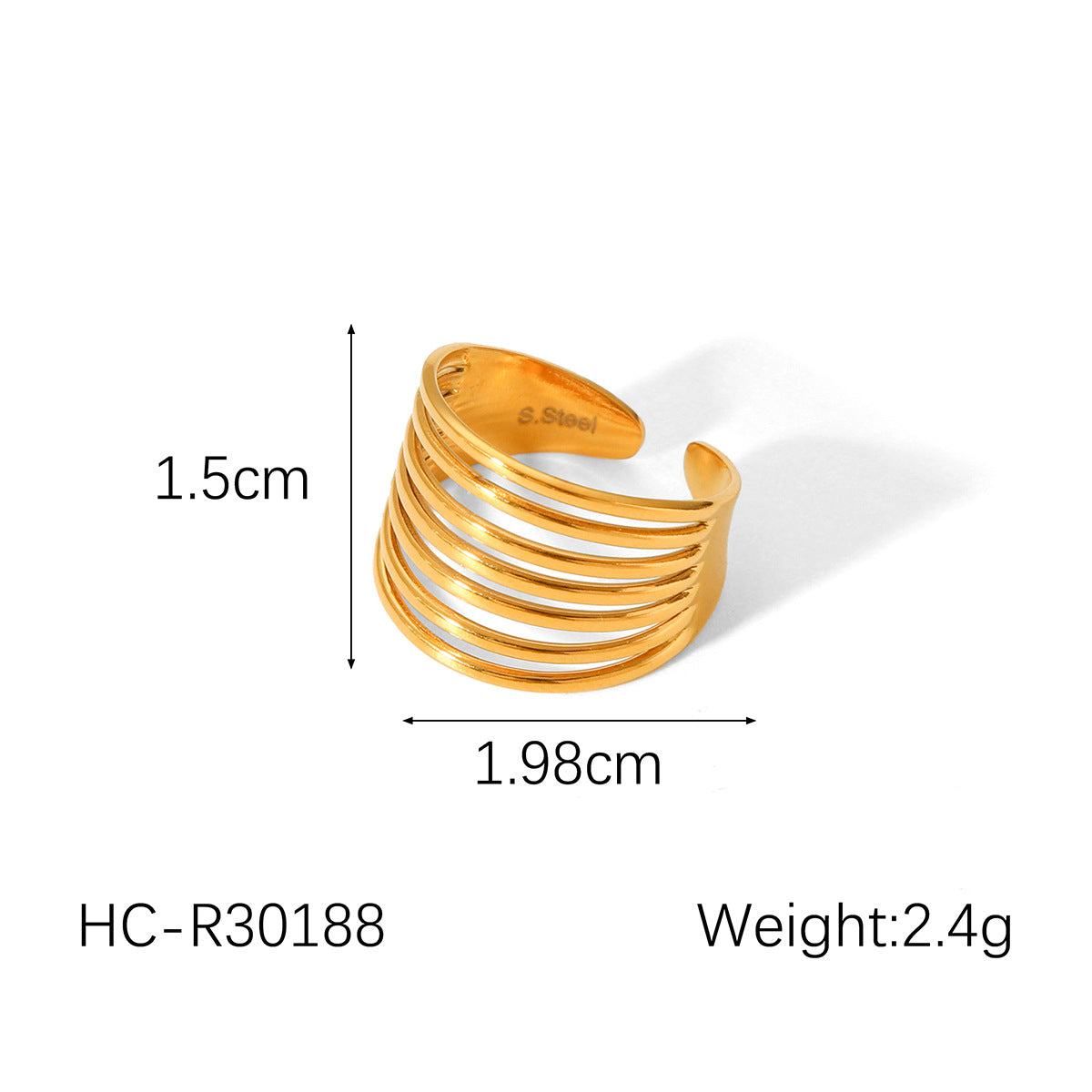 Anello Aperto Geometrico in Acciaio Inossidabile da Donna con Finitura Premium in Acciaio al Titanio, Ipoallergenico e Resistente allo Sbiadimento