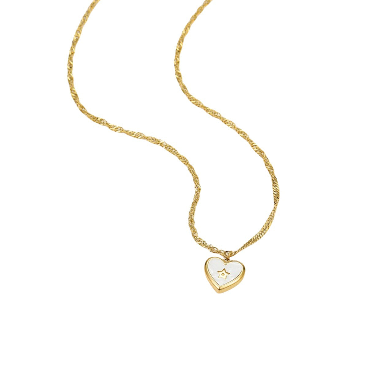 Fashionable Heart-Shaped Stainless Steel Pendant Necklace with Vacuum Plated Star and Shell Inlay for Women