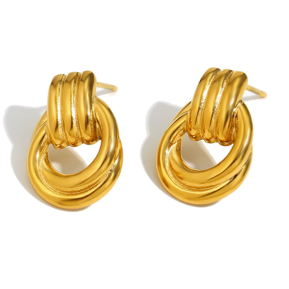 Fashionable Floral Frame Circle Pearl Stud Earrings for Women in Stainless Steel with 18K Gold Plating
