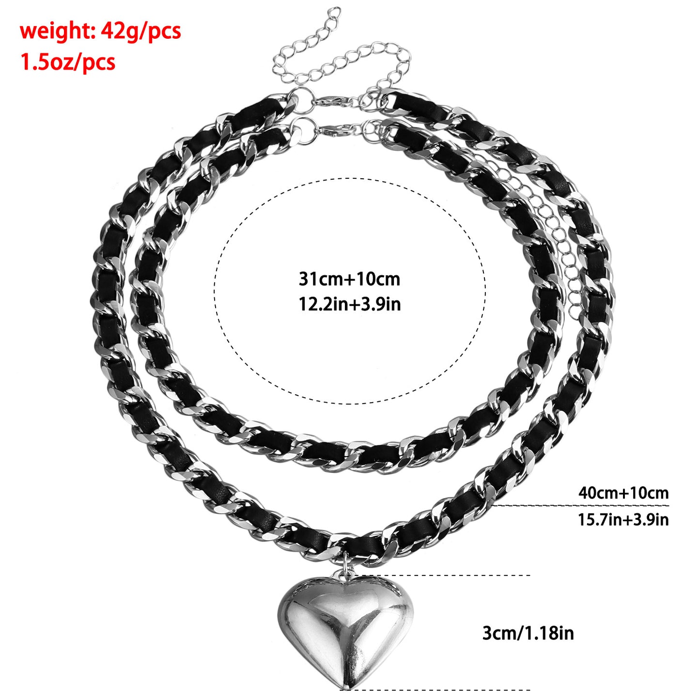 Minimalist Geometric Large Heart Pendant Necklace for Women with Electroplated Metal Chain and Versatile Double-Layer Design