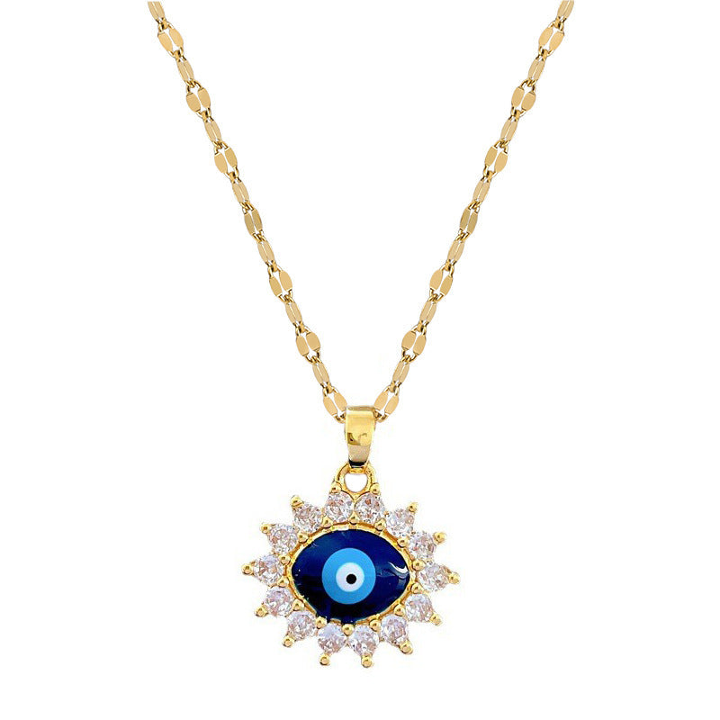 Elegante Collana Pendente Occhio Ovale da Donna in Acciaio al Titanio con Finitura Placcata, Design Geometrico Minimalista, Delicata Catenina per Clavicola