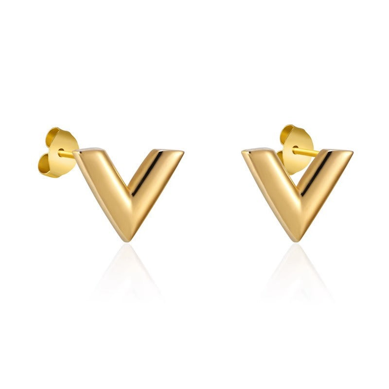 Collar minimalista con la letra V de acero de titanio chapado en oro para mujer, con cadena de medallón