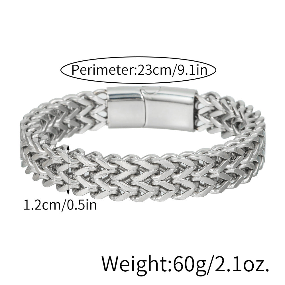 Men's Stainless Steel Plated Round Geometric Woven Double Row Dragon Bone Magnetic Clasp Bracelet