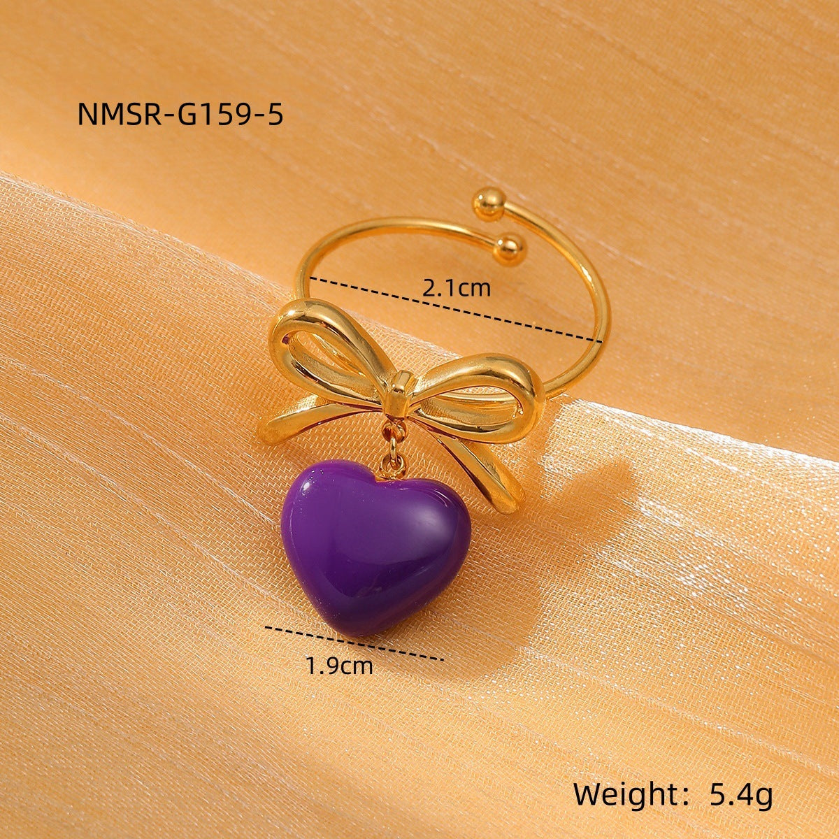 Anillo de acero de titanio de lujo minimalista en forma de corazón y lazo para mujer con acabado esmaltado y superficie chapada