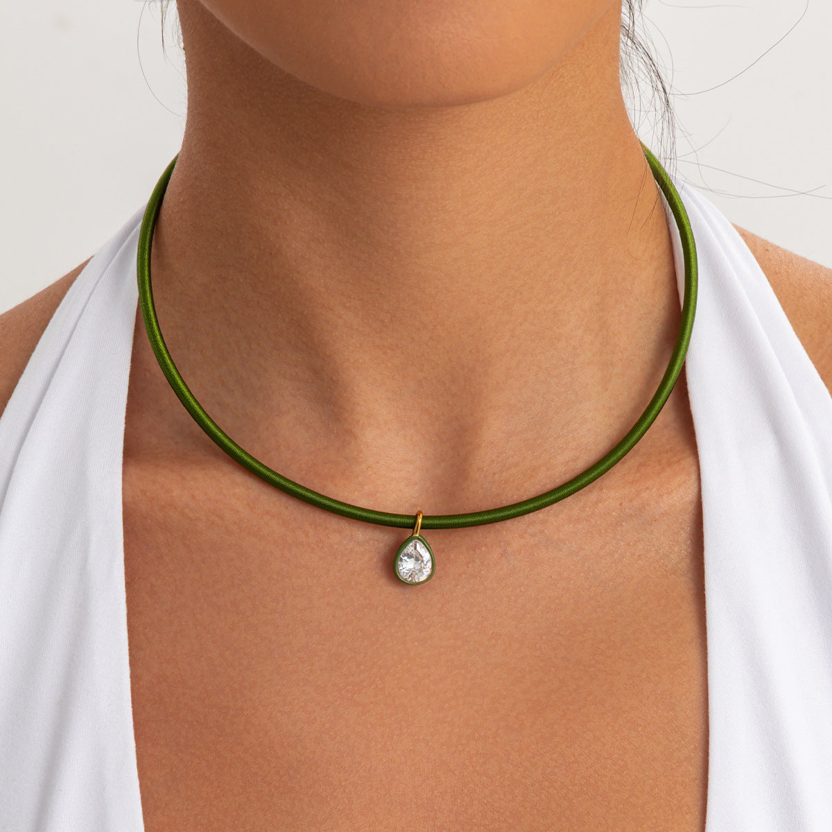 Minimalist Geometric Round Square Stainless Steel PVD Cubic Zirconia Pendant Necklace for Women