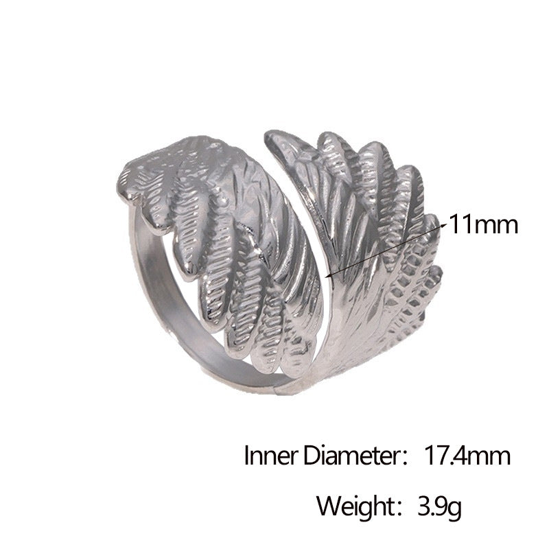 Minimalist Fashion 18K Gold Plated Stainless Steel Wing Open Ring for Women