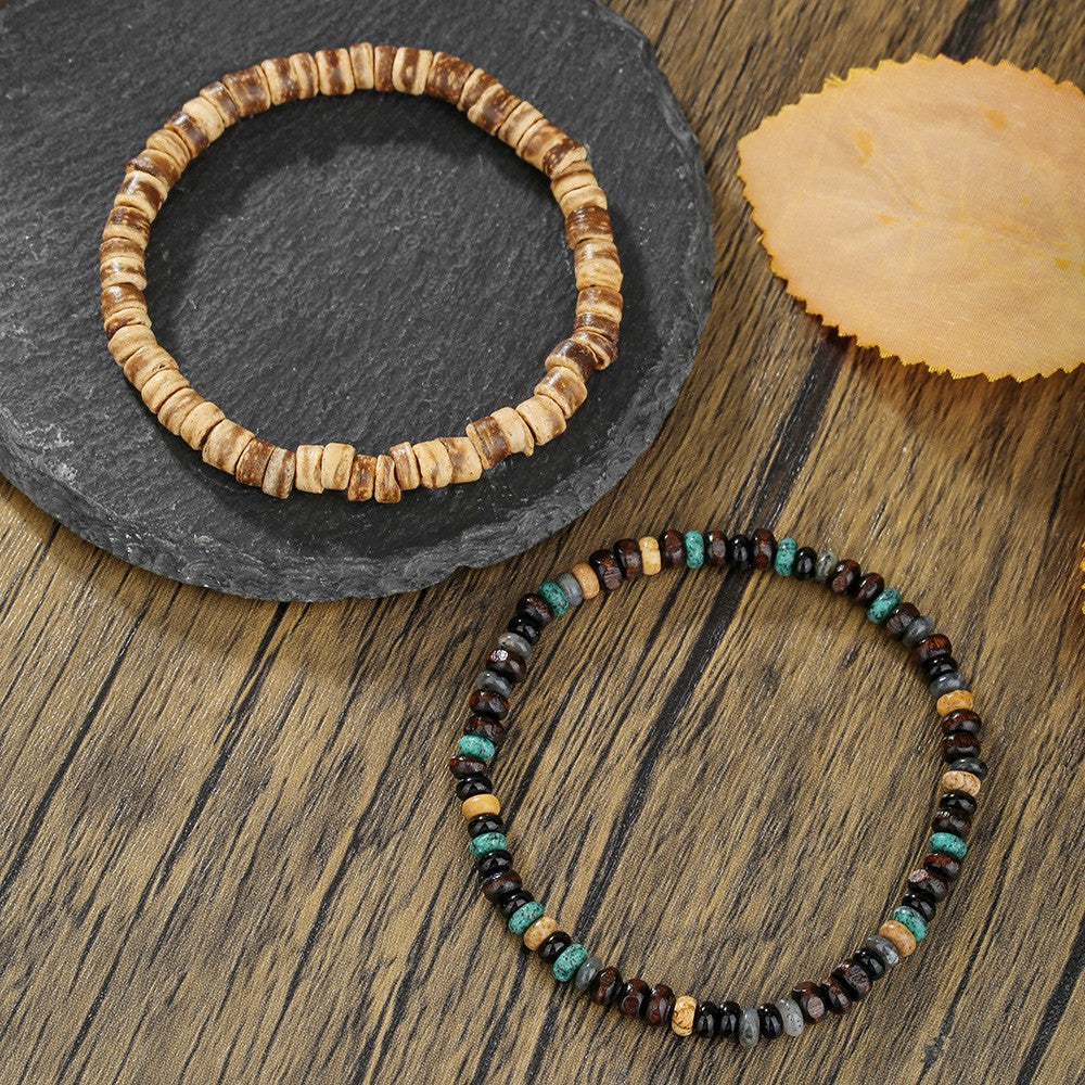 Minimalist Men's Natural Wood Round Bead Bracelet