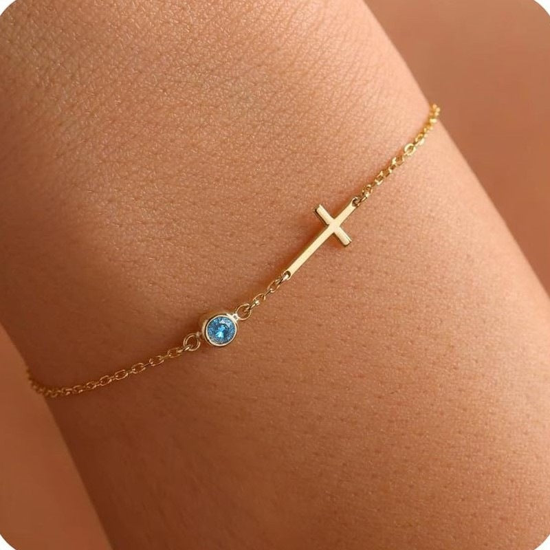 Elegant 18K Gold Plated Stainless Steel Cross Geometric Bracelet for Women