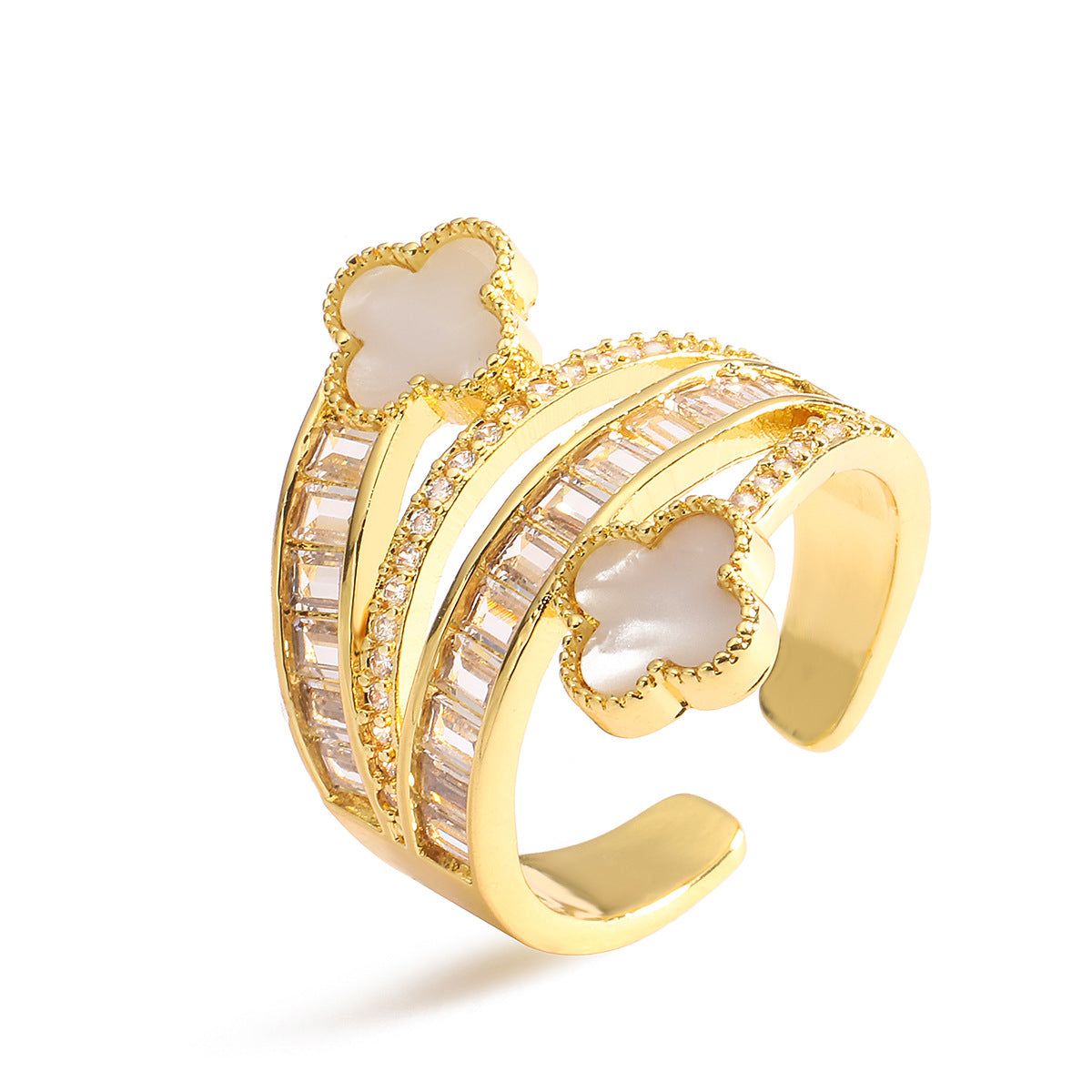 Anello Aperto Geometrico Minimalista da Donna in Rame con Placcatura in Oro 18K e Dettagli Micro-Pave