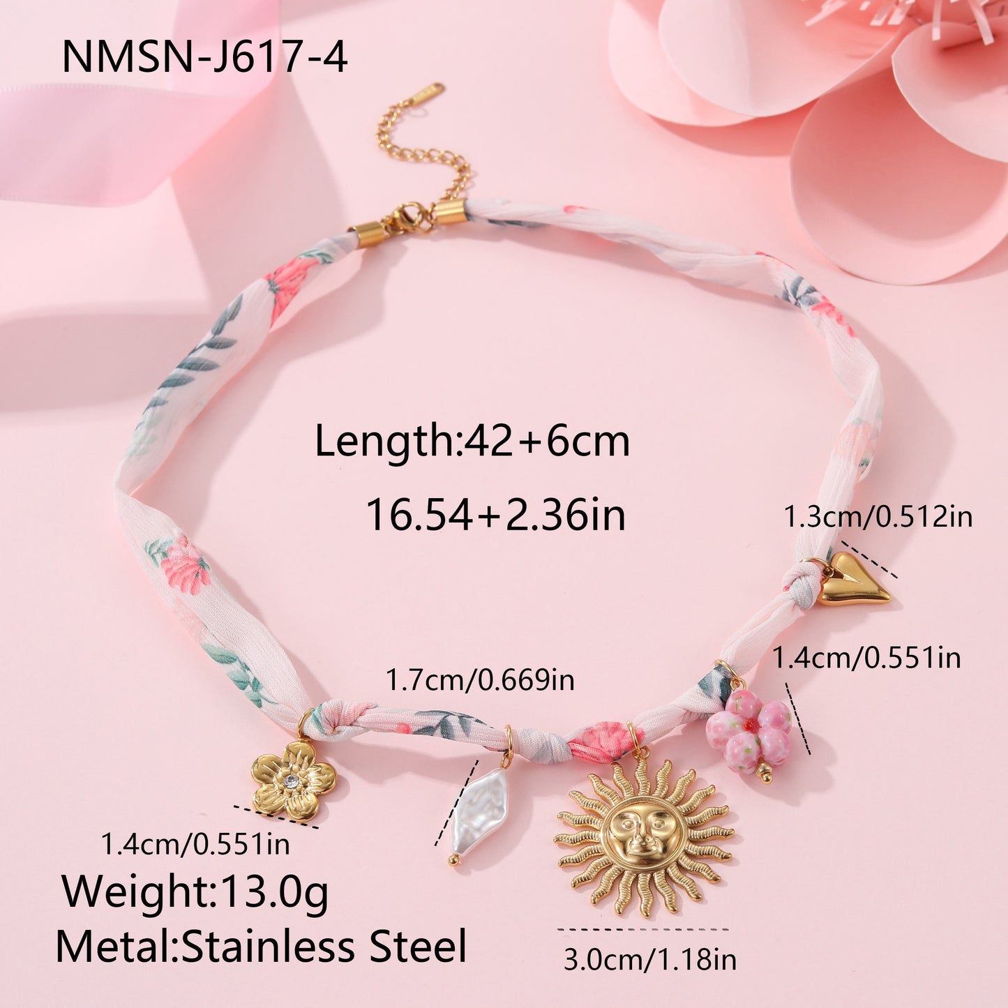 Fashionable Geometric Sun and Heart Pendant Necklace in Stainless Steel with Plated Finish for Women