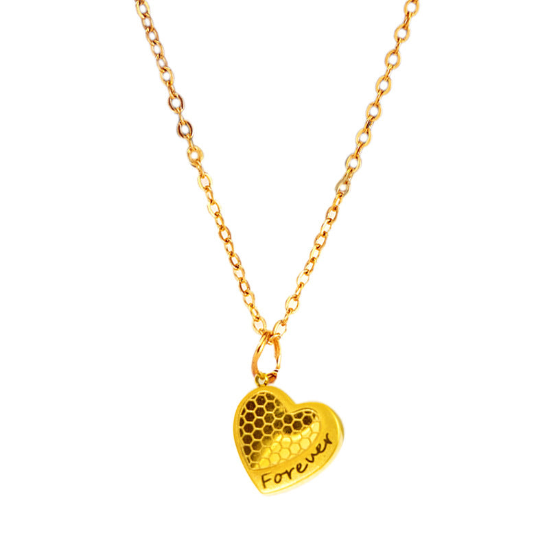 Collana Pendente Lettera a Cuore Minimalista da Donna in Acciaio al Titanio con Finitura Placcata