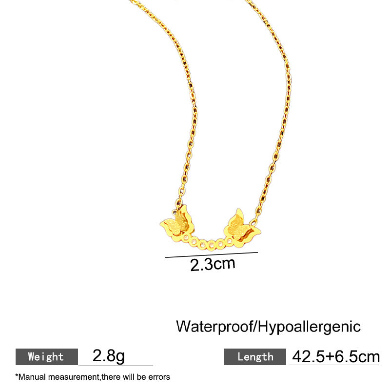 Sweet Streetwear Geometric Double Butterfly Titanium Steel Plated Necklace with Tassel for Unisex