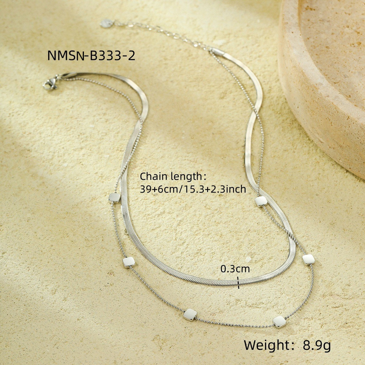 Collana da donna a doppio strato in acciaio inossidabile geometrica minimalista con ciondolo quadrato e finitura placcata