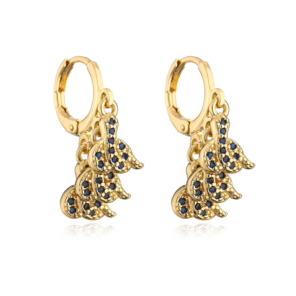 Orecchini da donna geometrici a serpente in rame con intarsio in zircone e placcatura in oro 18 carati