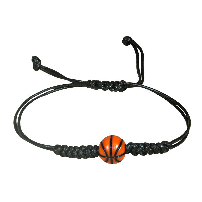 Sporty Handmade Braided Wax Cord Bracelet with Basketball Football Baseball Charms Adjustable Unisex DIY Charm Bar