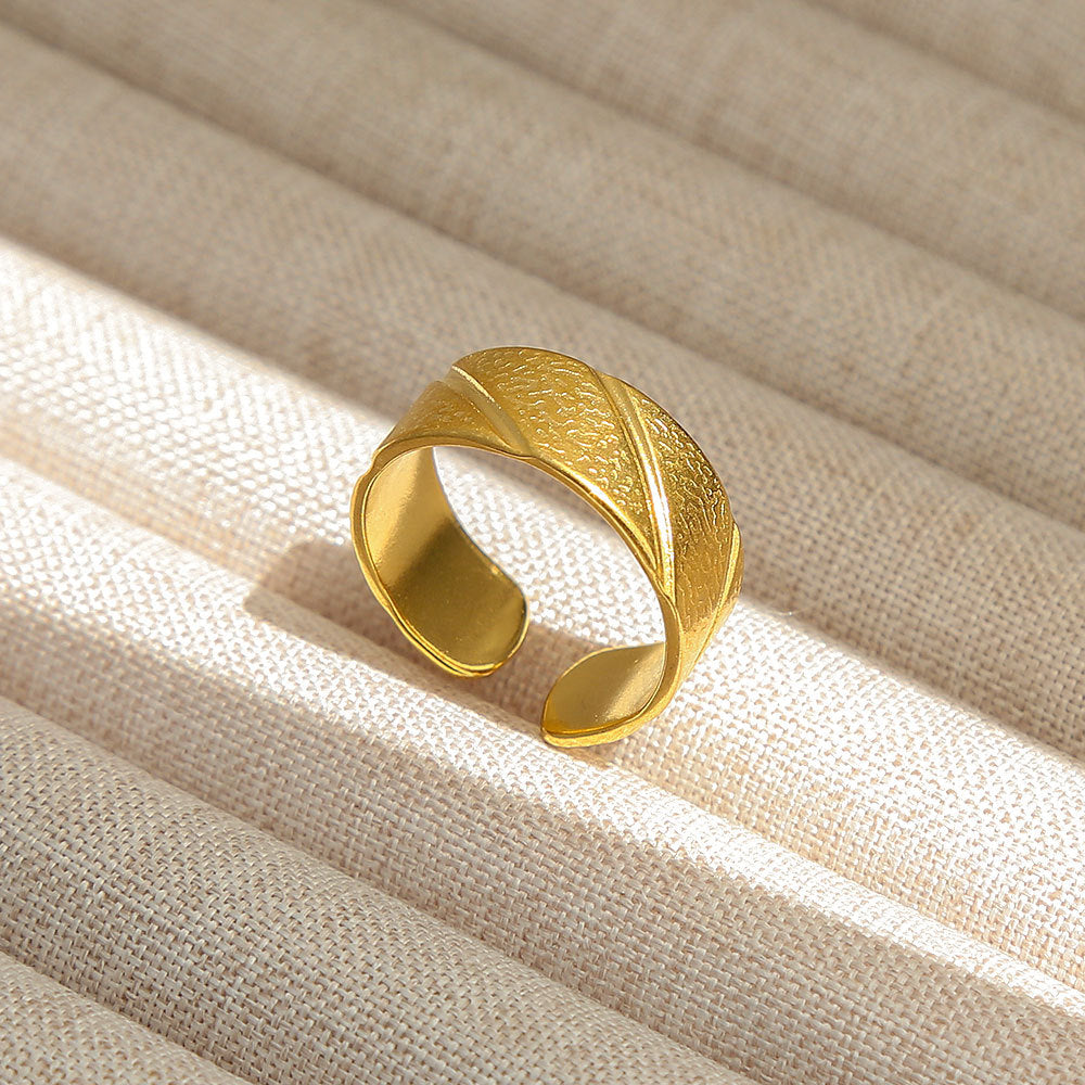 Anello Aperto Regolabile da Donna in Acciaio Inossidabile Stile INS Vintage, Geometrico e a Cuore, con Intarsio in Pietra Naturale, Elegante e Minimalista