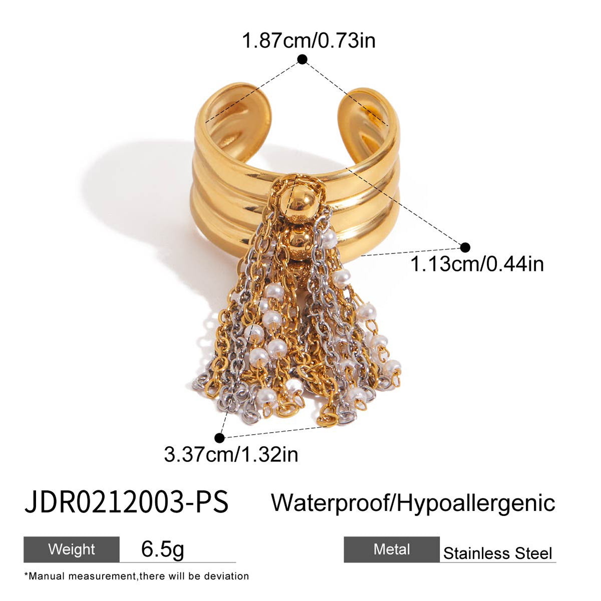 Anello da donna alla moda con nappina geometrica in acciaio al titanio con finitura placcata
