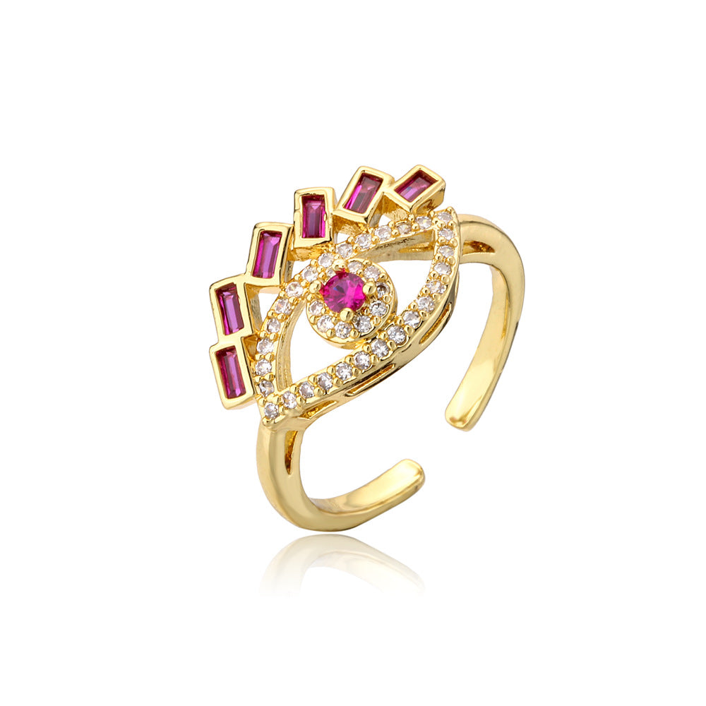 Geometric Micro-inlay Cubic Zirconia 18K Gold Plated Drip Oil Brass Ring for Women