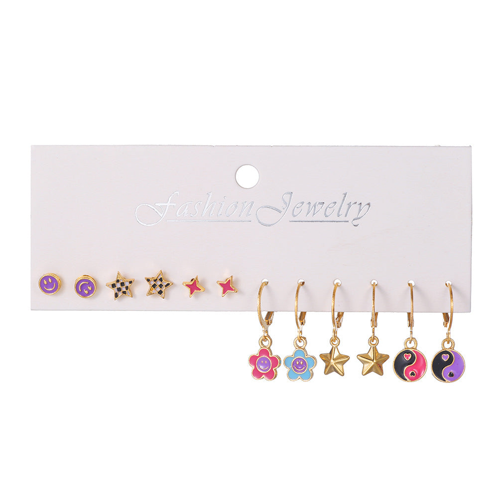 Minimalist Sweet Butterfly Heart Geometric Acrylic Rhinestone Inlay Alloy Earrings with Stainless Steel Posts