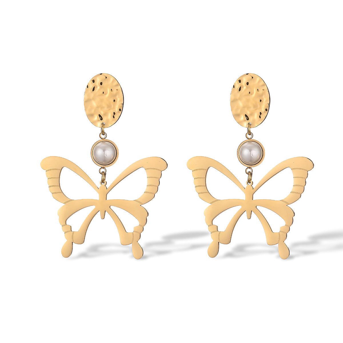 Minimalist Butterfly-Shaped Titanium Steel Earrings for Women with Real Gold Plating