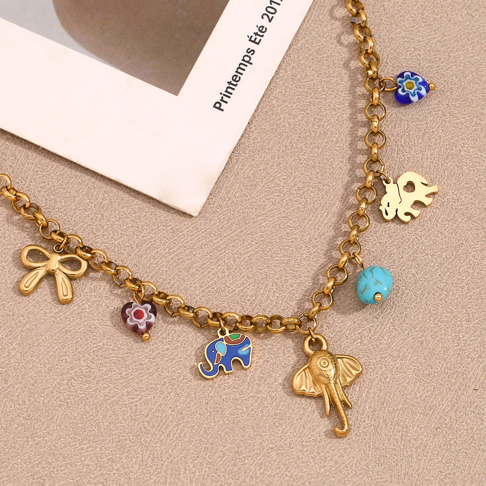 Minimalist Geometric Animal Pendant Necklace for Women Stainless Steel with 18K Gold Plating Handmade Chain
