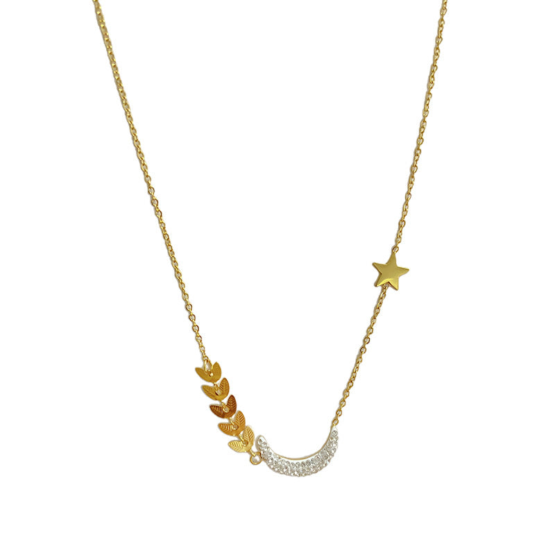 Vintage Moon Titanium Steel Cubic Zirconia Necklace