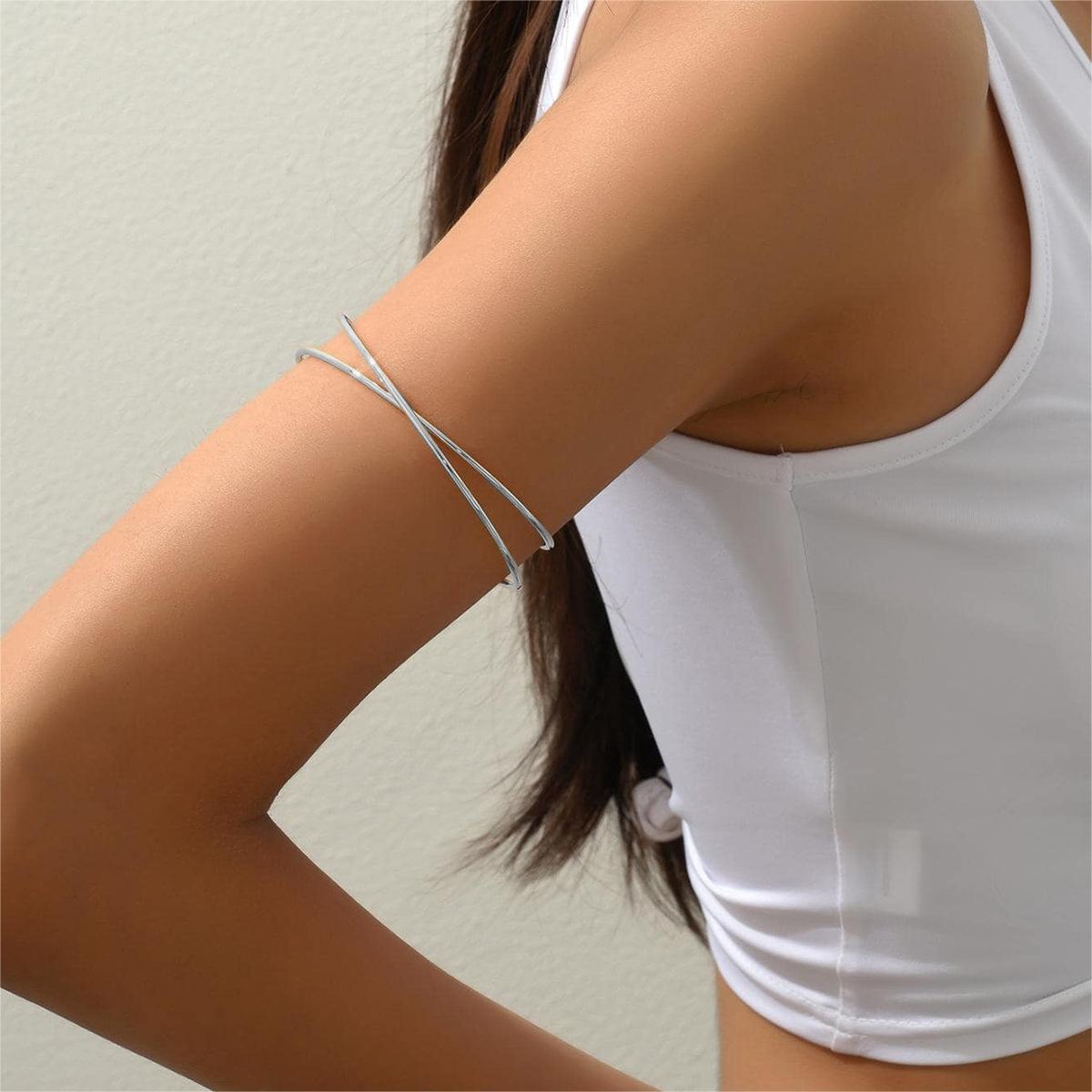 Bracciale Da Donna Regolabile A Doppia Strato Geometrico Minimalista Cavo A Forma Di U In Lega Di Zinco