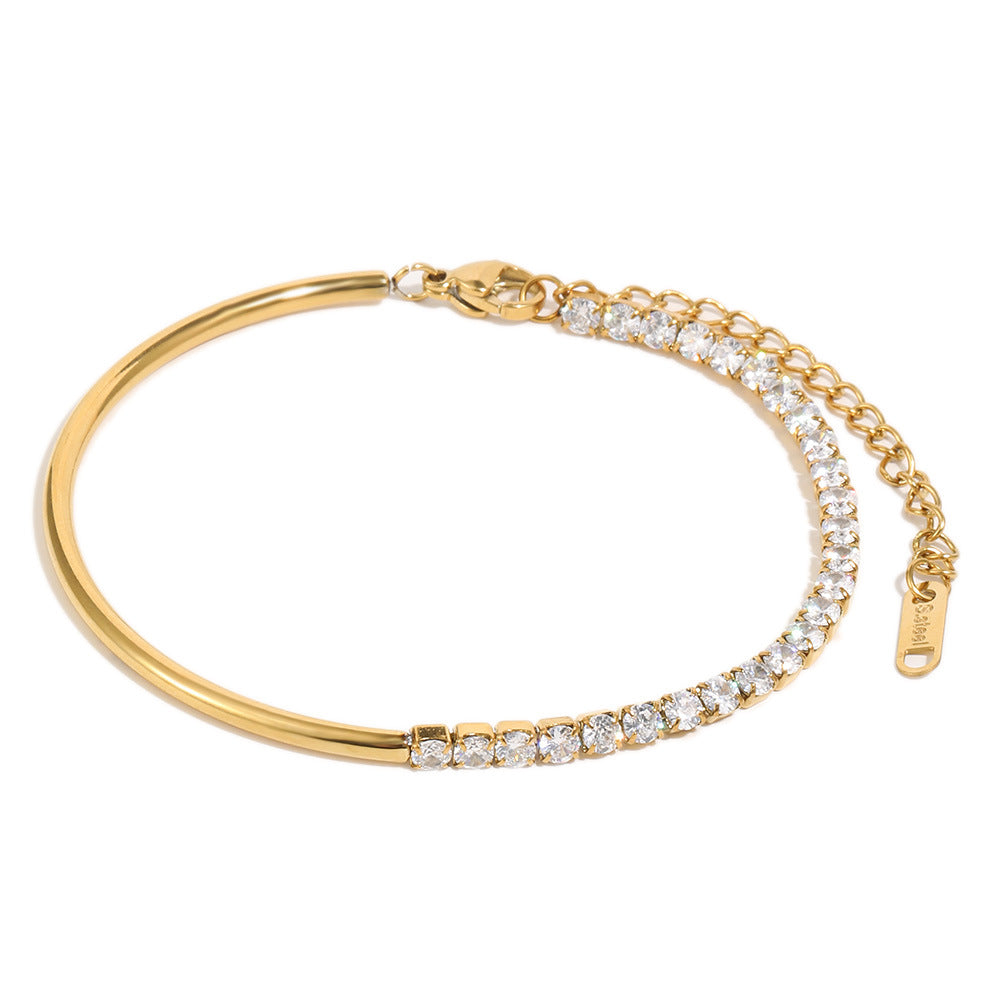 Braccialetto da Donna Vintage Elegante Geometrico in Acciaio Inox Placcato Oro con Zirconia Cubica