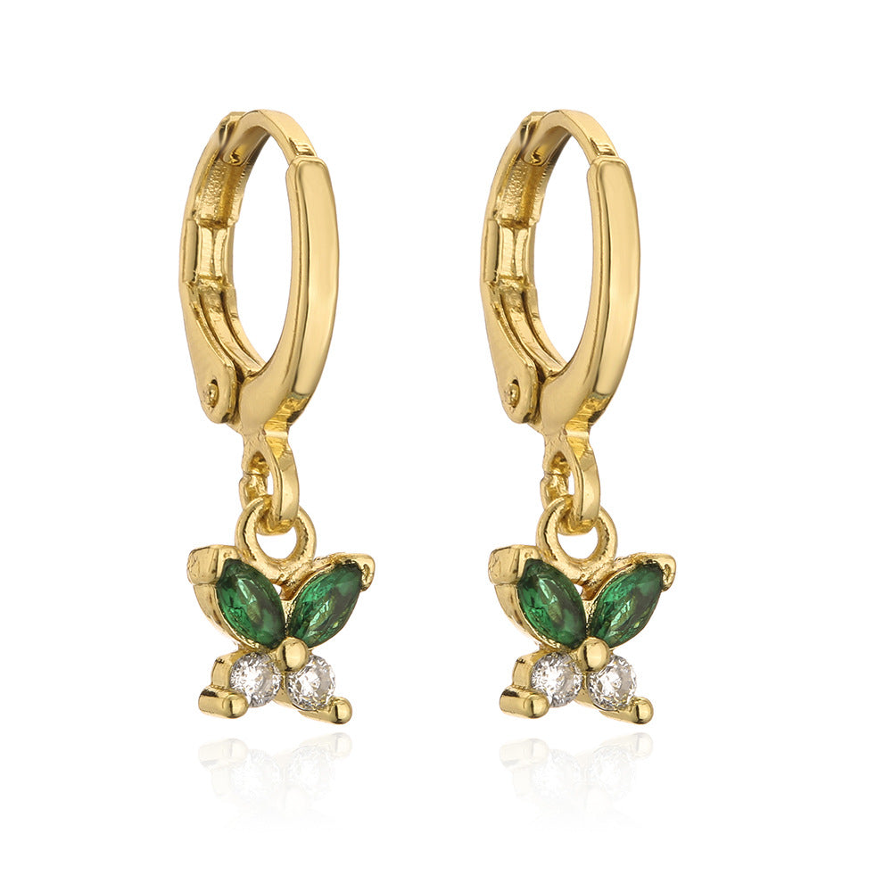 Orecchini a farfalla a goccia geometrici da donna in rame con placcatura in oro 18 carati e intarsio in zircone
