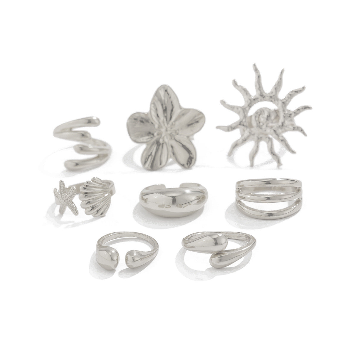 Tropical Starfish and Seashell Alloy Ring with Plated Finish for Women, Geometric and Animal-Shaped Statement Jewelry