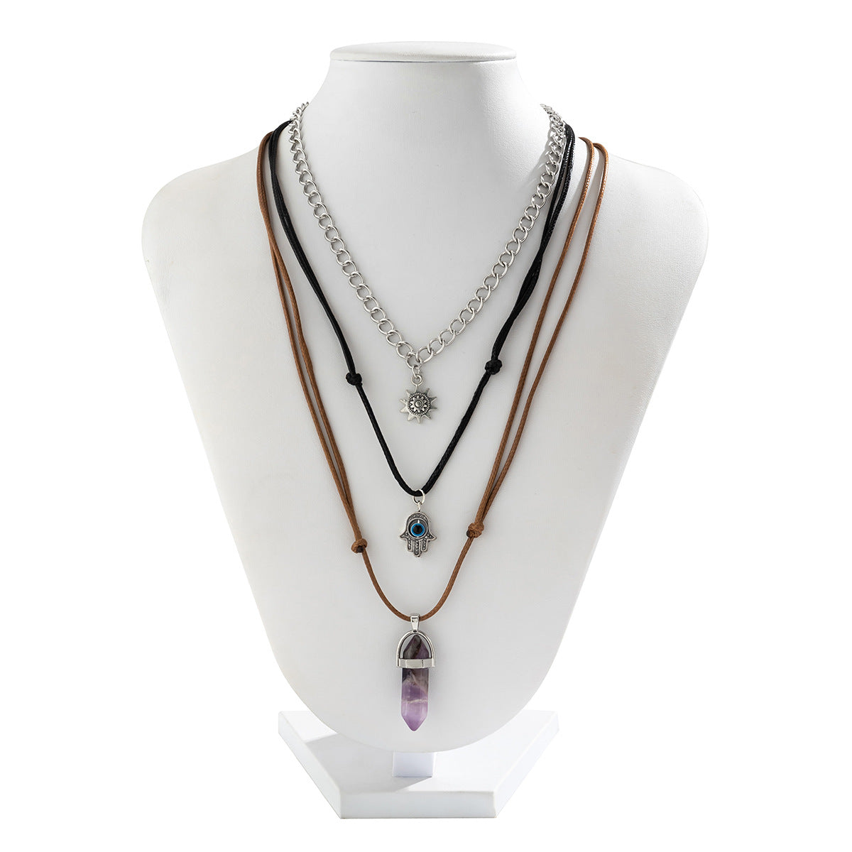 Collar de Aleación Geométrico Vintage para Mujer con Colgante de Cristal de Sol y Detalles de Borla