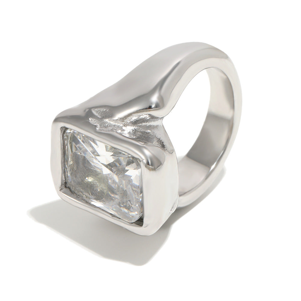 Anello da donna in acciaio inossidabile placcato oro 18 carati, geometrico e minimalista