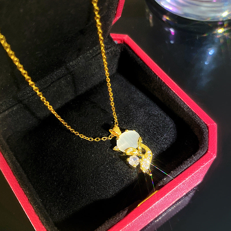 Sporty Sweet Micro-Set Cubic Zirconia Fruit Square Pendant Titanium Steel Cable Chain Necklace