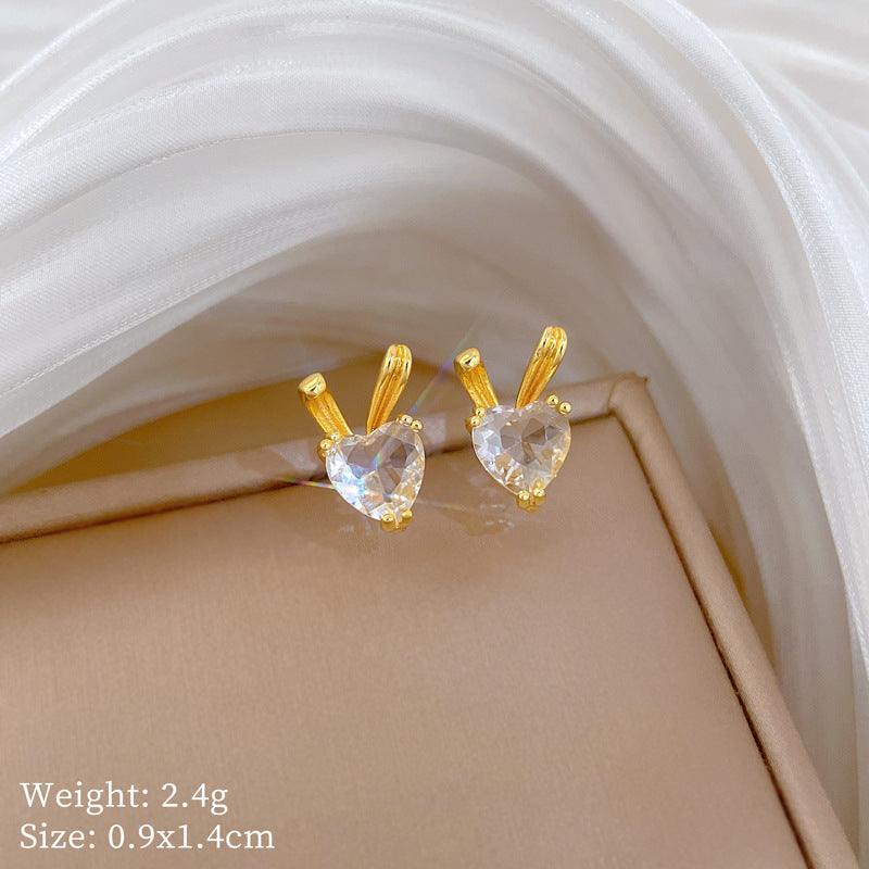 Sweet Luxury Rabbit Glass Rhinestone Necklace Titanium Steel Cable Chain Jewelry Set