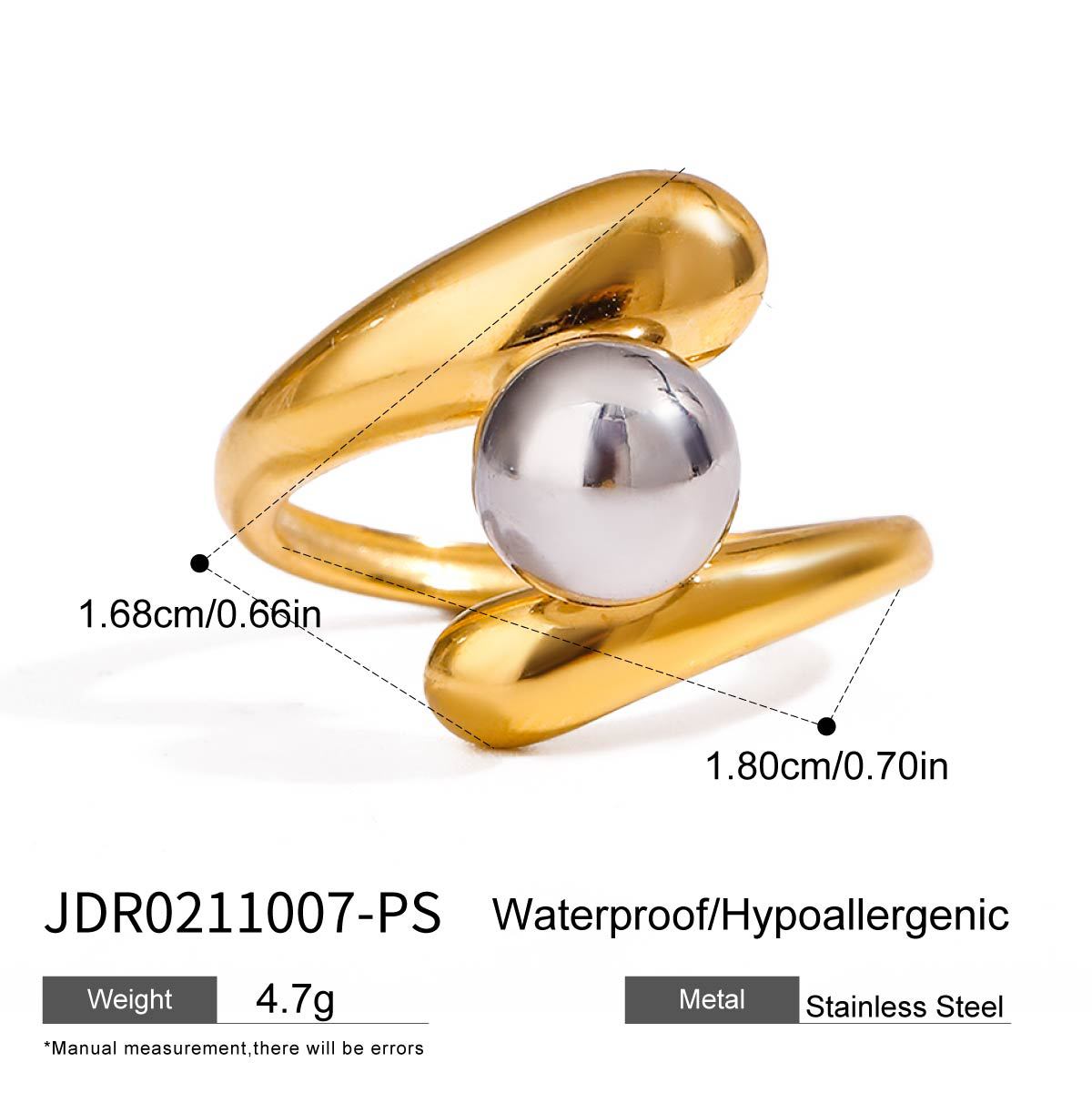 Geometric Stainless Steel Plated Ring with Pearl Inlay for Women