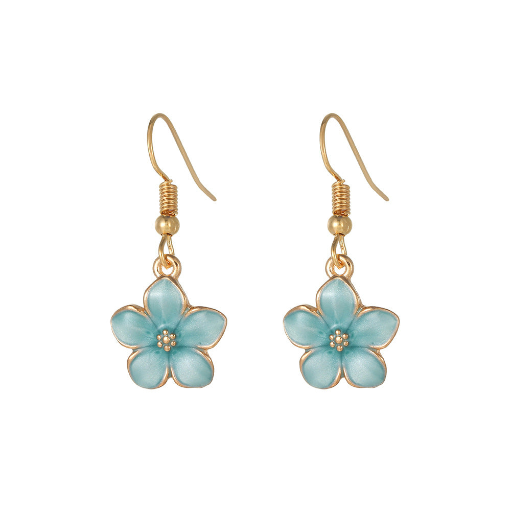 Fresh Floral Five-Petal Enamel Alloy Stud Earrings for Women with Rose Motif and Sweet Aesthetic