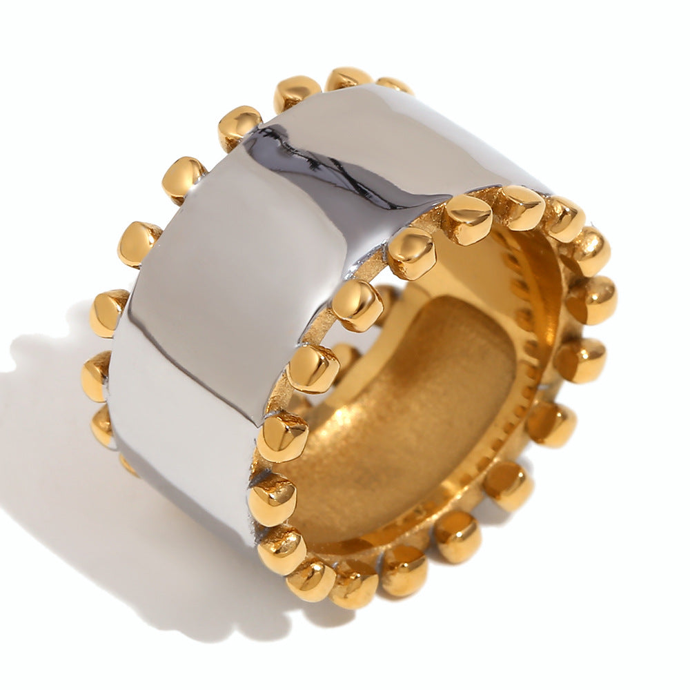 Elegant Business 18K Gold Plated Geometric Stainless Steel Bracelet Ring Earring Set for Women