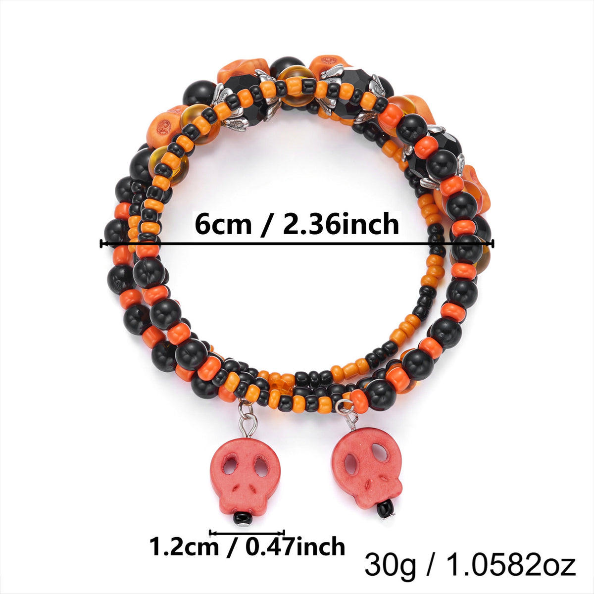 Gothic Skull Beaded Bracelet Red and Black Contrast Cartoon Pattern Glass Ball Chain Unisex