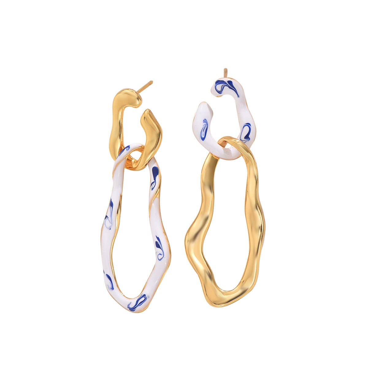 Aretes de esmalte para mujer, minimalistas, geométricos, con forma de onda, con postes de acero inoxidable